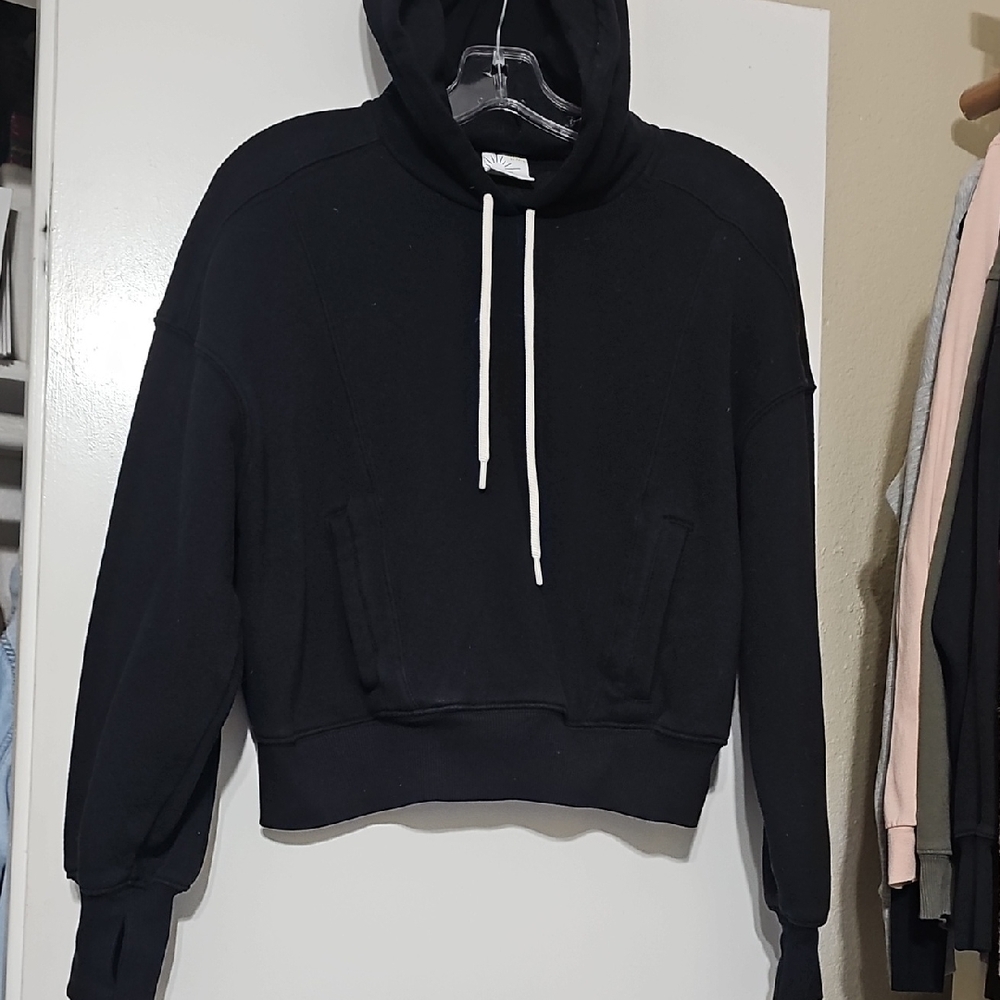 Black Hoodie with White Drawstrings